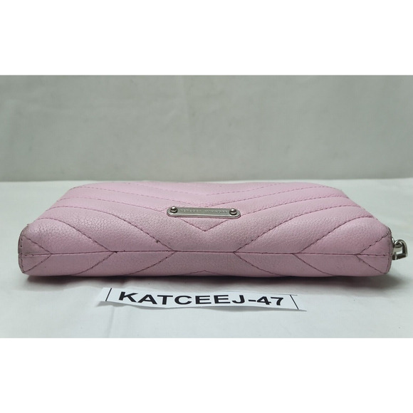 Rebecca Minkoff Pink Leather Chevron Quilted Zip Around Credit Card Wallet - Picture 5 of 16
